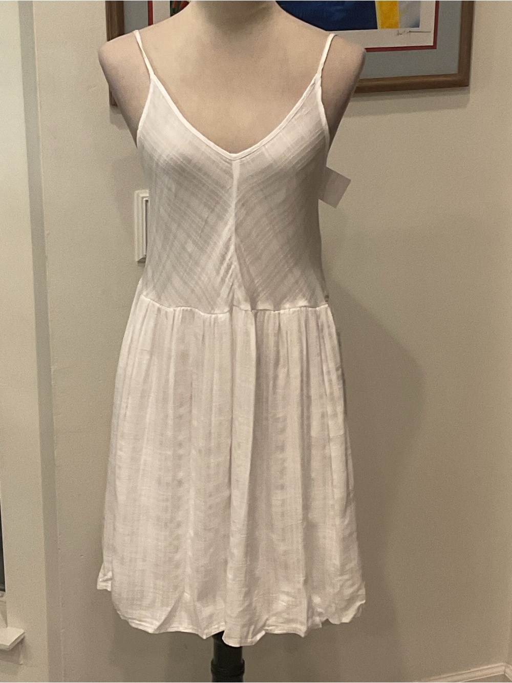 Self Contrast Cotton White V-Neck Midi Slip Dress